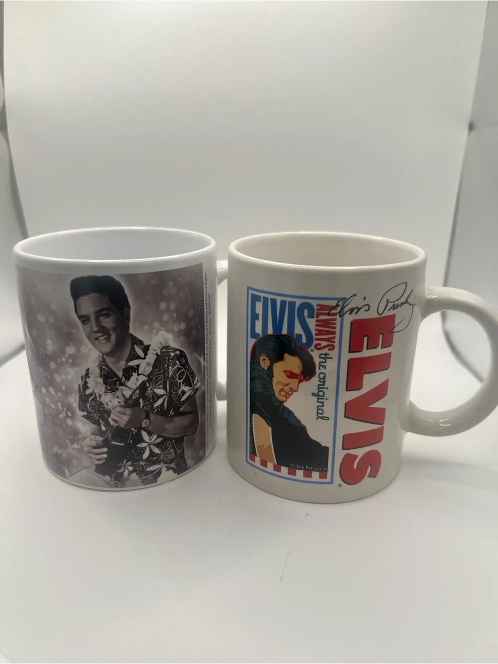 Lot of 2 Elvis Presley Coffee Mugs Signature Product Hawaii & Always